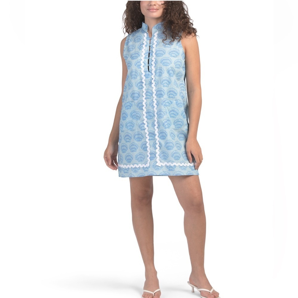 Sail to Sable Blue Shell Short Ric Rac Mini Dress Size XL Nautical Boho Travel